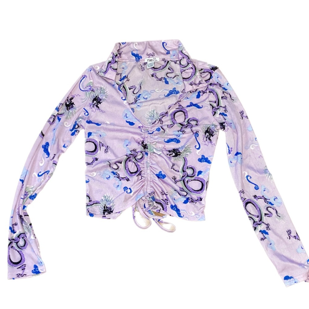 Rue 21 Lavender Dragon Collared v-neck- Juniors Large